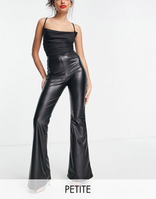 I Saw It First Petite flared leather look pants in black I Saw It First Petite