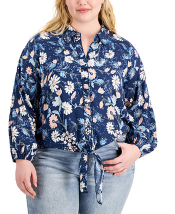 Plus Size Printed Tie-Front Blouse, Created for Macy's INC International Concepts