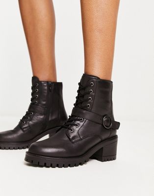 Черные кожаные ботинки на каблуке со шнуровкой London Rebel Leather London Rebel