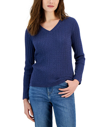 Женский хлопковый свитер плюща косой вязки с v-образным вырезом Tommy Hilfiger