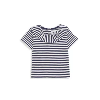 Baby Girl's Ruffle Collar Striped Shirt Petit Bateau