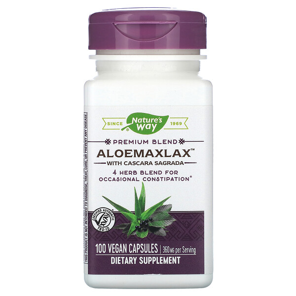AloeMaxLax с Cascara Sagrada, 360 мг, 100 веганских капсул Nature's Way