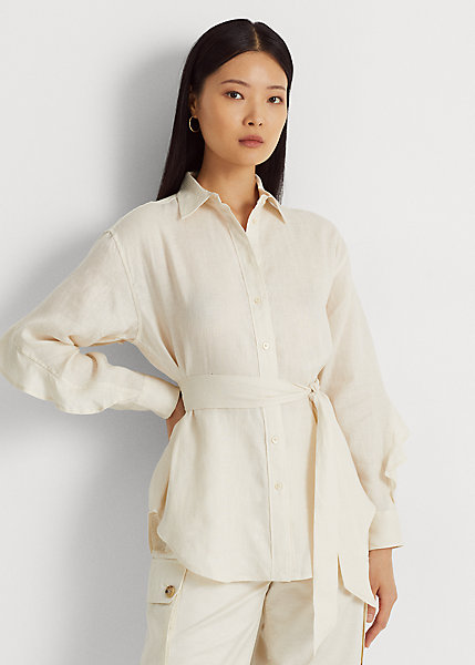 Ruffle-Trim Belted Linen Shirt LAUREN Ralph Lauren