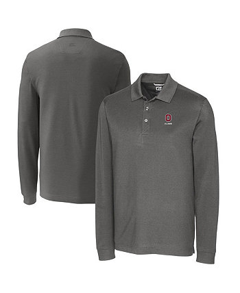 Men's Gray Ohio State Buckeyes Alumni Logo Advantage Tri-Blend Pique Long Sleeve DryTec Polo Cutter & Buck