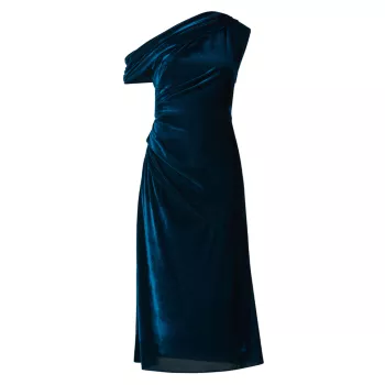 Grover One-Shoulder Velvet Midi-Dress Shoshanna