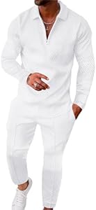 UOUA Mens 2 Piece Set Casual Outfits Polo Long Sleeve Shirt & Pants Track Suit Loungewear Athletic Sweatsuit Uoua