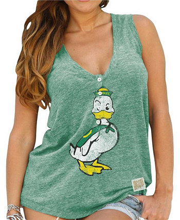 Женская зеленая майка Oregon Ducks Relaxed Henley с v-образным вырезом и тройной смесью безрукавки Original Retro Brand