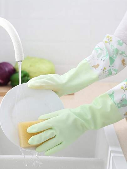 Перчатки для мытья посуды с мультипликационным рисунком 1 пара SHEIN