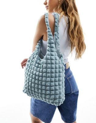 Гламурная сумка через плечо с текстурой попкорна бледно-голубого цвета GLAMOROUS