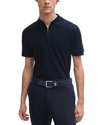 Мужская рубашка-поло узкого кроя с планкой на молнии BOSS