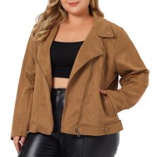 Женская куртка больших размеров из искусственной замши-бомбера, байкерское пальто на молнии, коричневые куртки Agnes Orinda