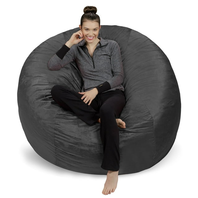 Sofa Sack Bean Bag Chair, Memory Foam with Microsuede Cover, Kids, Adults, 6 ft, Charcoal Sofa Sack