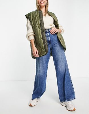 Широкие хлопковые джинсы со складками спереди Selected Femme синего цвета - MBLUE Selected
