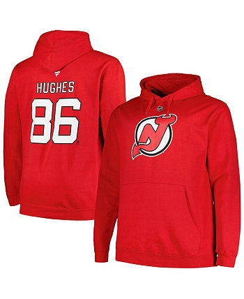 Мужской красный пуловер с капюшоном Jack Hughes New Jersey Devils Big and Tall Name and Number Profile