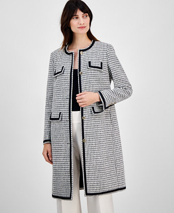 Women's Tweed Collarless Long Jacket Anne Klein