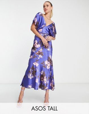 Фиолетовое атласное платье миди с крупным цветочным принтом ASOS DESIGN Tall ASOS Tall