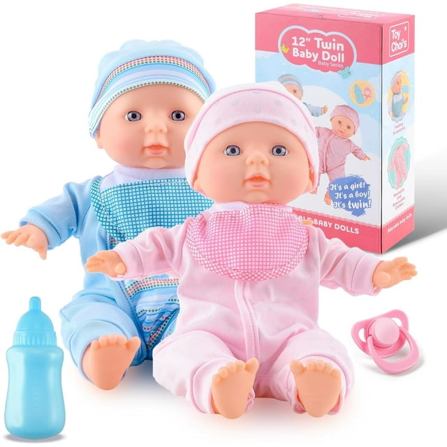 Baby Doll, Toy Choi's 12 inch Twin Baby Doll Set, Soft Body with Rompers and Hat Pacifier, for 2-6 Boys Girls Toddlers Kids Toy Choi's