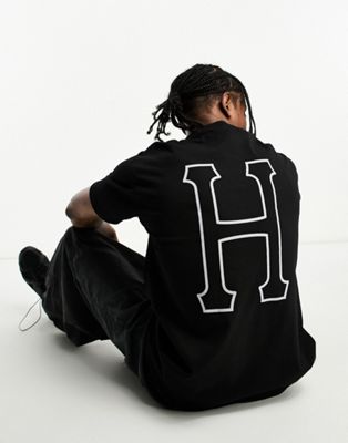 Черная футболка HUF set H с логотипом на груди и спине HUF