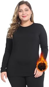 Plus Size Thermal Top for Women Long Sleeve Thermal Shirt Fleece Lined Long Johns Base Layer MOSCOAL