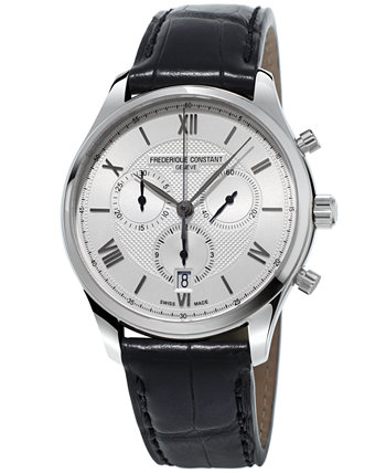 Мужские часы Swiss Chronograph Classics с черным кожаным ремешком 40 мм Frederique Constant
