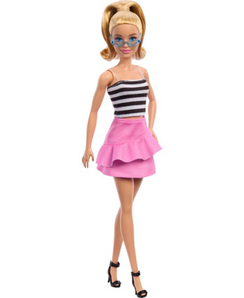 Fashionistas Doll 213, Blonde with Striped Top, Pink Skirt and Sunglasses, 65th Anniversary Barbie