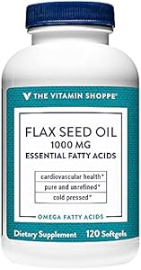 The Vitamin Shoppe Certified Organic Flax Seed Oil 1,000MG, Essential Fatty Acid That Supports Cardiovascular Health, Unrefined & Pesticide Free, Cold Pressed Flax Seed Oil (120 Softgels (Мягкие капсулы)) The Vitamin Shoppe