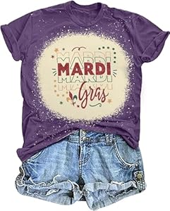 Mardi Gras Shirt Women Fat Tuesday New Orleans Tshirt Peace Love King Cake Outfit Carnival Party Graphic Tops Lotucy