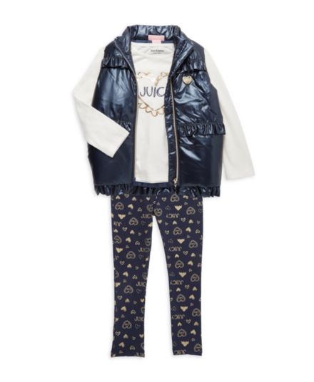 Пуховый жилет, футболка и т. Д. Из трех частей для маленьких девочек Комплект леггинсов Juicy Couture