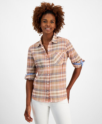 Women's Plaid Long-Sleeve Roll-Tab Shirt Nautica Jeans