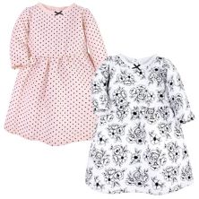 Hudson Baby Infant and Toddler Girl Cotton Dresses, Black Toile Pink Hudson Baby