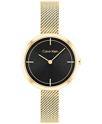 Женские золотые часы с сетчатым браслетом из нержавеющей стали 30 мм Calvin Klein