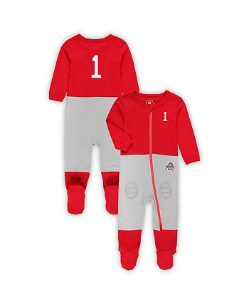 Infant Boys and Girls Scarlet Ohio State Buckeyes #1 Football Uniform Full-Zip Footed Jumper Wes & Willy