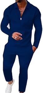 UOUA Mens 2 Piece Set Casual Outfits Polo Long Sleeve Shirt & Pants Track Suit Loungewear Athletic Sweatsuit Uoua