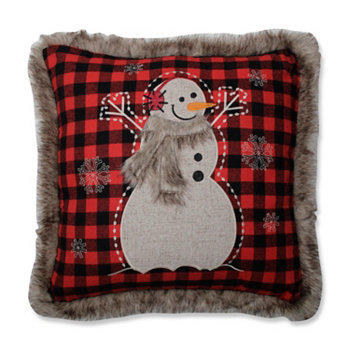 Меховая квадратная красная / черная подушка 18 дюймов из меха снеговика Pillow Perfect