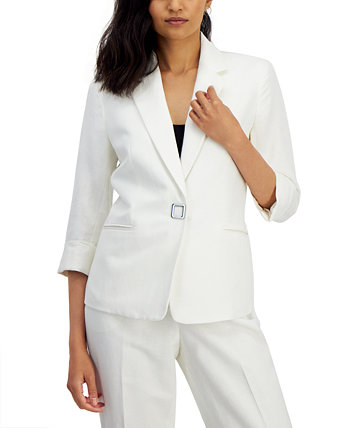 Women's Linen-Blend Solid Square-Snap 3/4-Sleeve Jacket Kasper