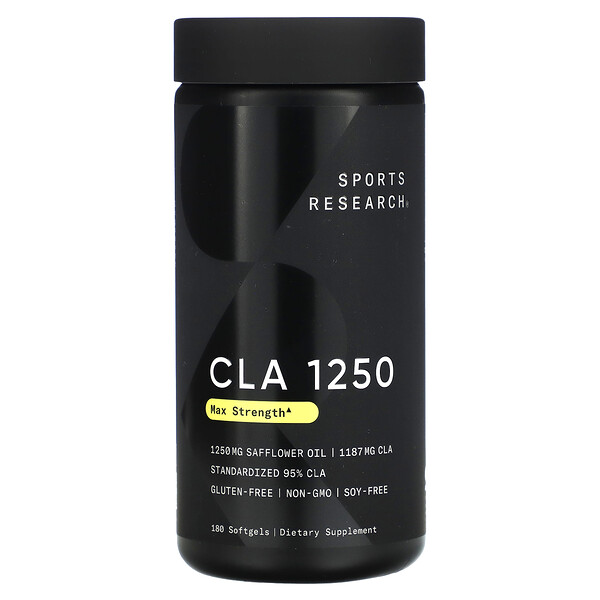 CLA 1250, максимальная эффективность, 1250 мг, 180 мягких таблеток Sports Research