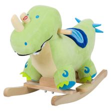 Qaba Kids Plush Ride On Rocking Horse Toy Dinosaur Ride on Rocker Green with Realistic Sounds Qaba