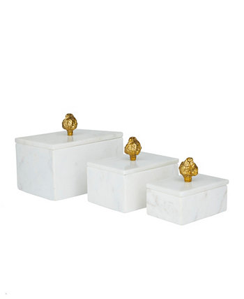 Коробка из настоящего мрамора с золотистыми навершиями, набор из 3–9 дюймов, 7 дюймов, 6 дюймов, Ш. Rosemary Lane