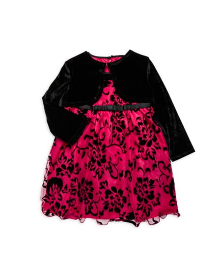 Little Girls' 2-Piece Floral Dress &amp; Velvet Bolero Jacket Set Purple Rose