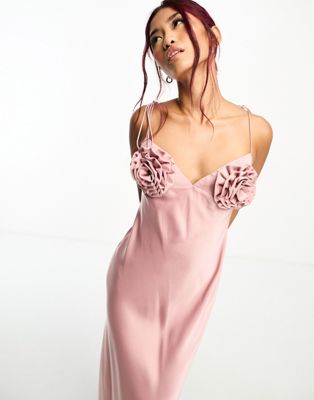 Атласное платье миди Bardot розового цвета Bardot