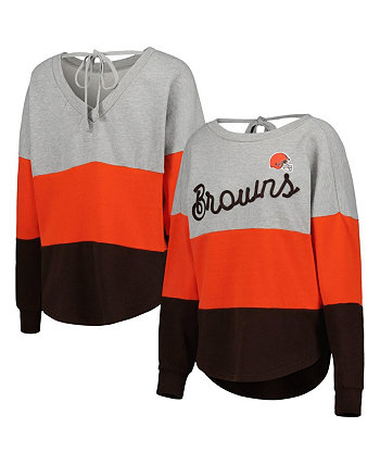 Женская толстовка пуловер Cleveland Browns Outfield с глубоким V-образным вырезом на спине — серый, коричневый Touch