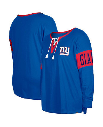 Женская футболка больших размеров с вырезом на шнуровке и длинными рукавами Royal New York Giants New Era
