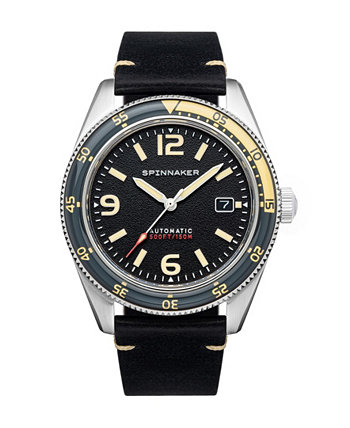 Мужские часы Fleuss Automatic Sand Grey с черным ремешком из натуральной кожи 43 мм Spinnaker