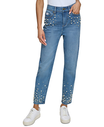 Женские джинсы из денима с искусственным жемчугом Karl Lagerfeld Paris