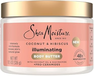 SheaMoisture Illuminating Body Butter with Coconut & Hibiscus, Niacinamide and Pro-Ceramides, Renewing Skin’s Natural Glow, 48H Moisturizing 11.5 oz SheaMoisture