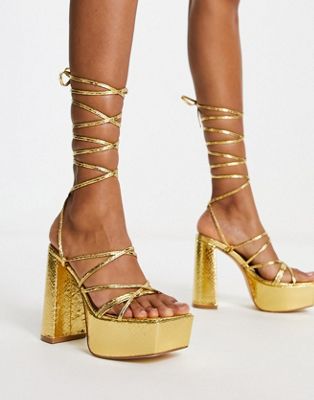 Truffle Collection mega platform strappy sandals in gold metallic Truffle Collection