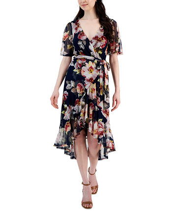 Women's Floral-Print Asymmetrical-Hem Wrap Dress Connected