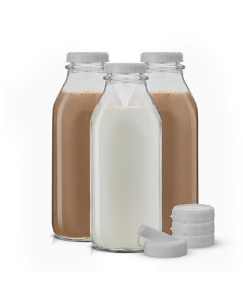 Стеклянные бутылки для молока с крышками 32 унции JoyJolt