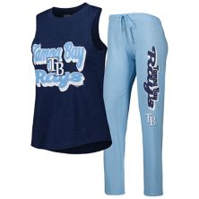 Women's Concepts Sport Light Blue/Navy Tampa Bay Rays Wordmark Meter Muscle Tank Top & Pants Sleep Set Unbranded
