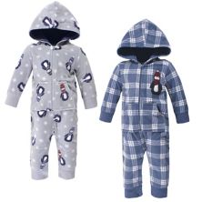 Hudson Baby Infant Boy Fleece Jumpsuits, Coveralls, and Playsuits 2pk, Blue Penguin Hudson Baby